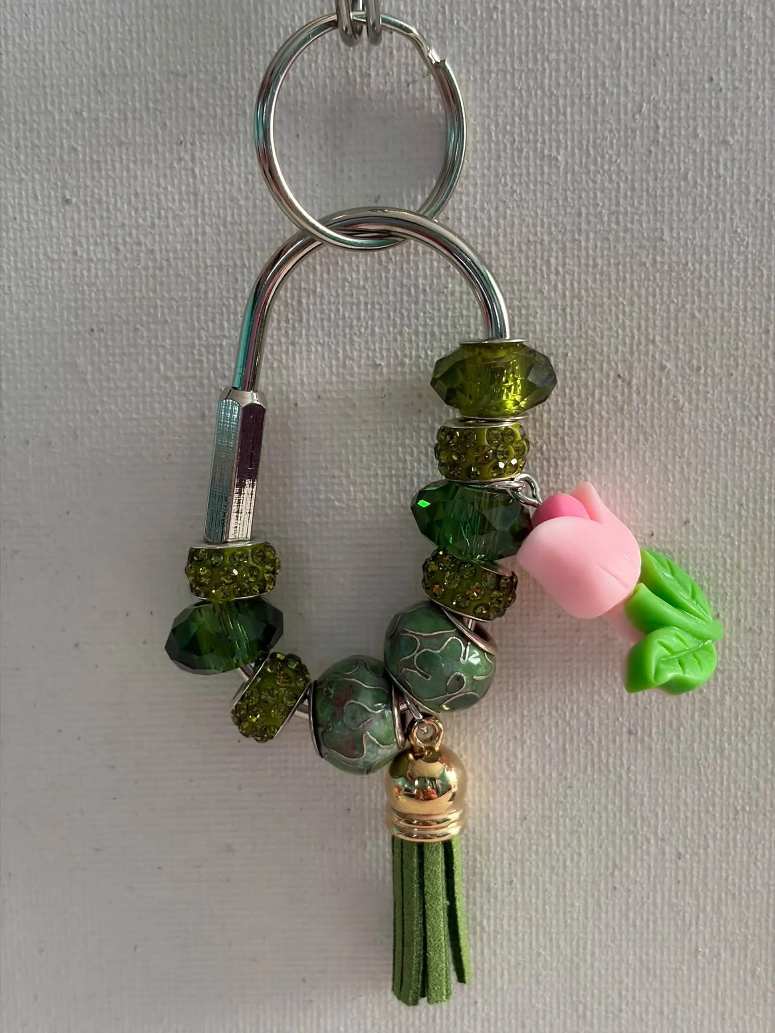 Silver Sage Green Earthy Key Chain