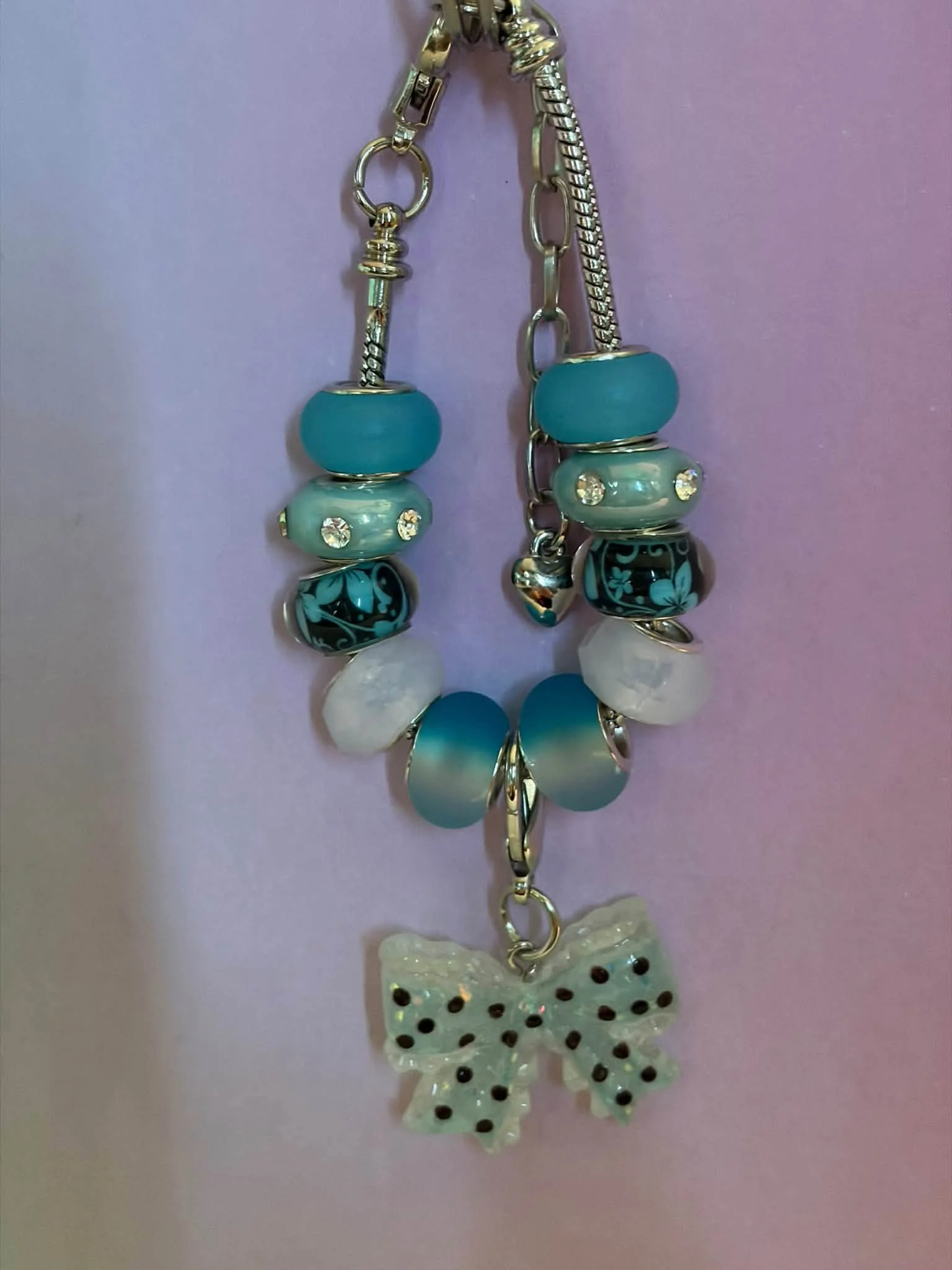 Silver Teal & Brown Bow Bracelet