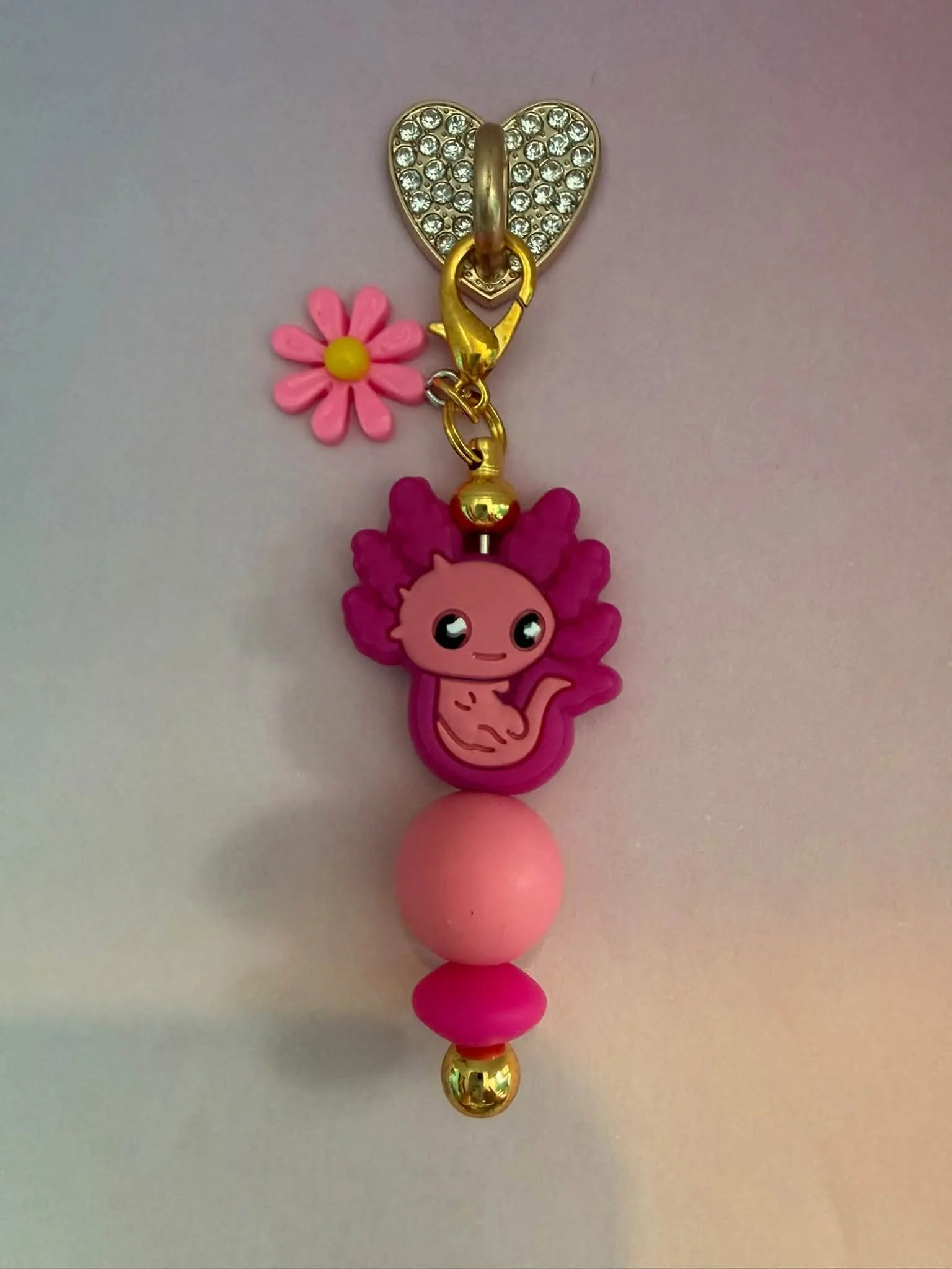 Gold Pink Axolotl Phone Charm