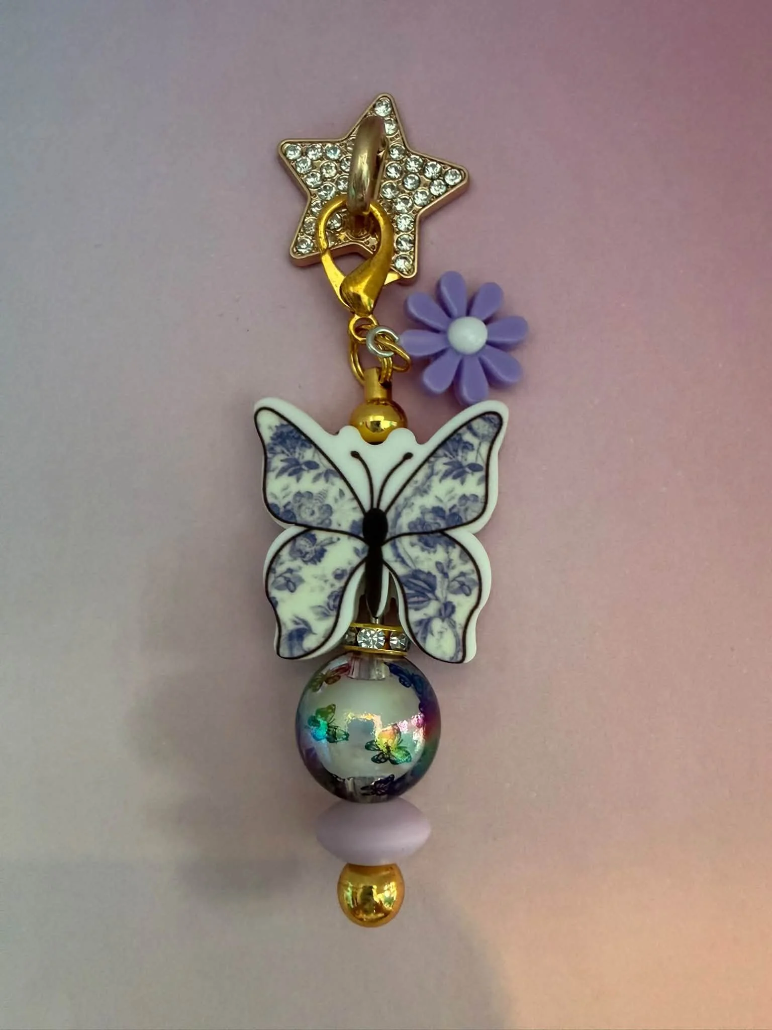 Gold Purple Butterfly Phone Charm