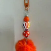 Orange Pom Pom Hot Air Balloon Keychain