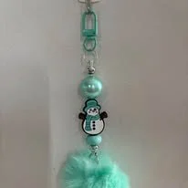 Teal Pompom Snowman Keychain