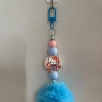 Blue Pompom Hello Kitty Keychain
