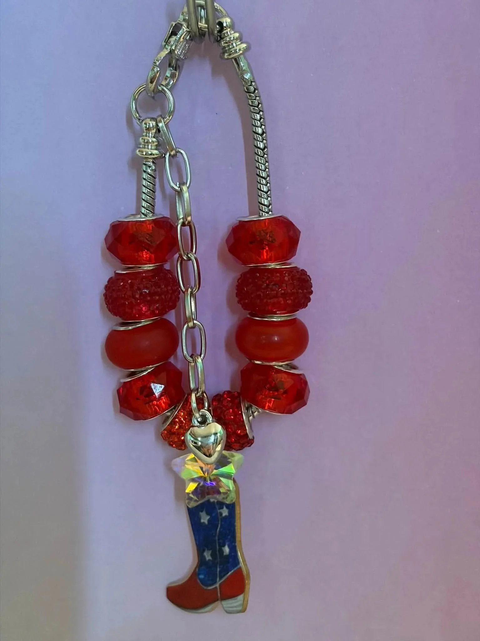 Silver Red Cowgirl Boot Bracelet