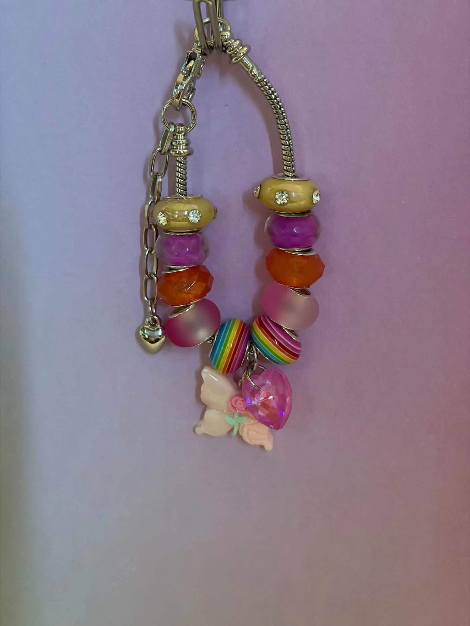 Silver Pink Rainbow Whimsy Bracelet