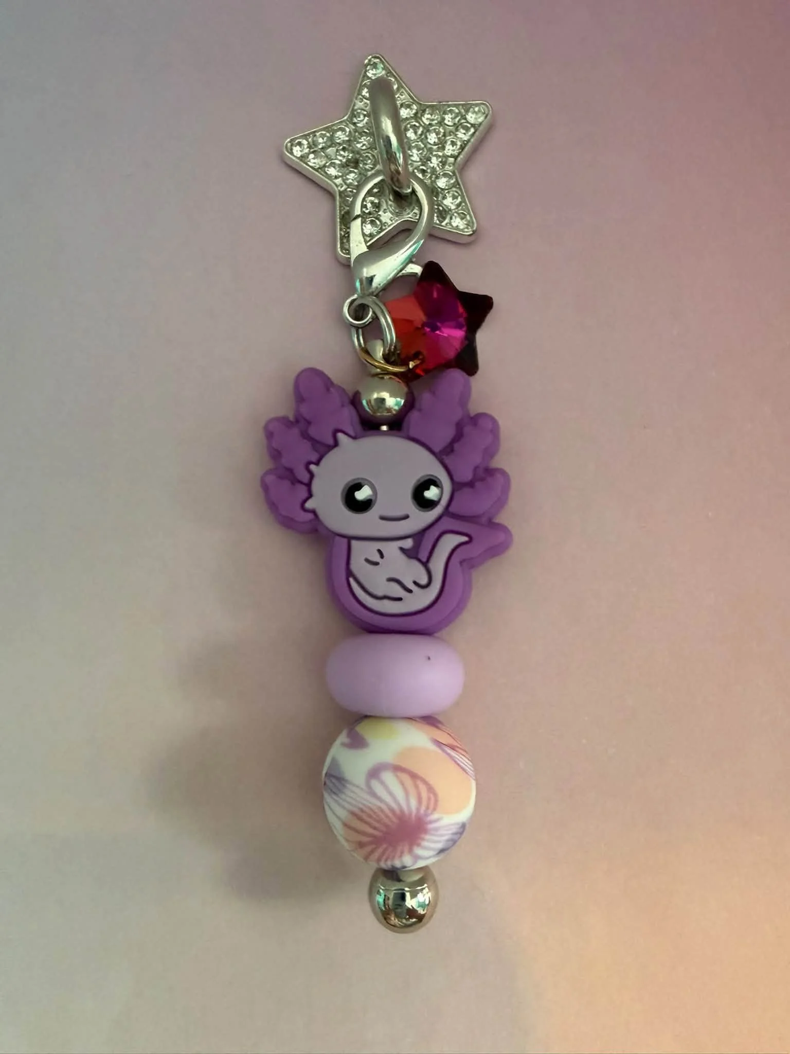 Silver Purple Axolotl Phone Charm