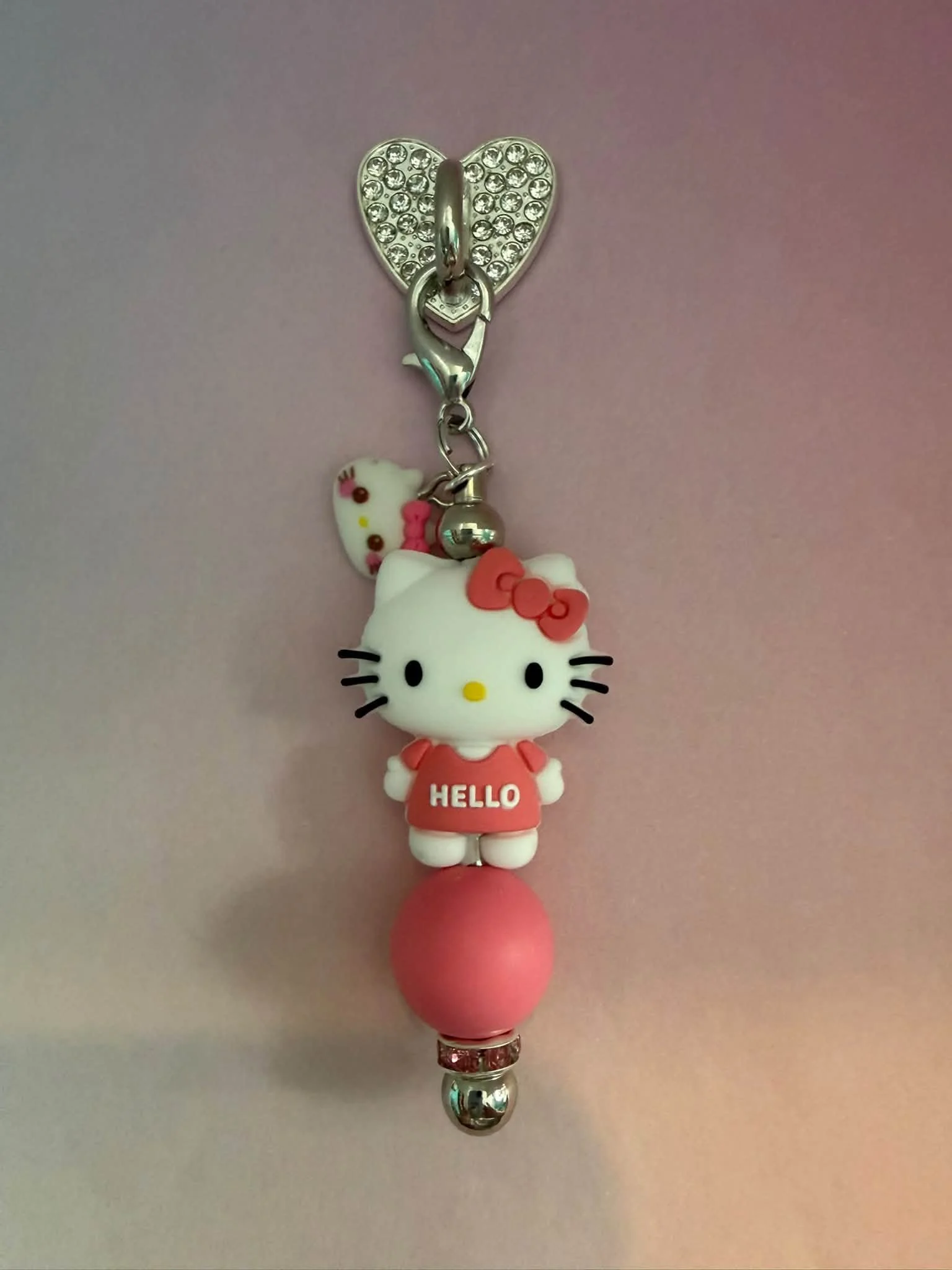Silver Pink Hello Kitty Phone Charm