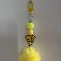 Yellow Pompom Pizza Keychain