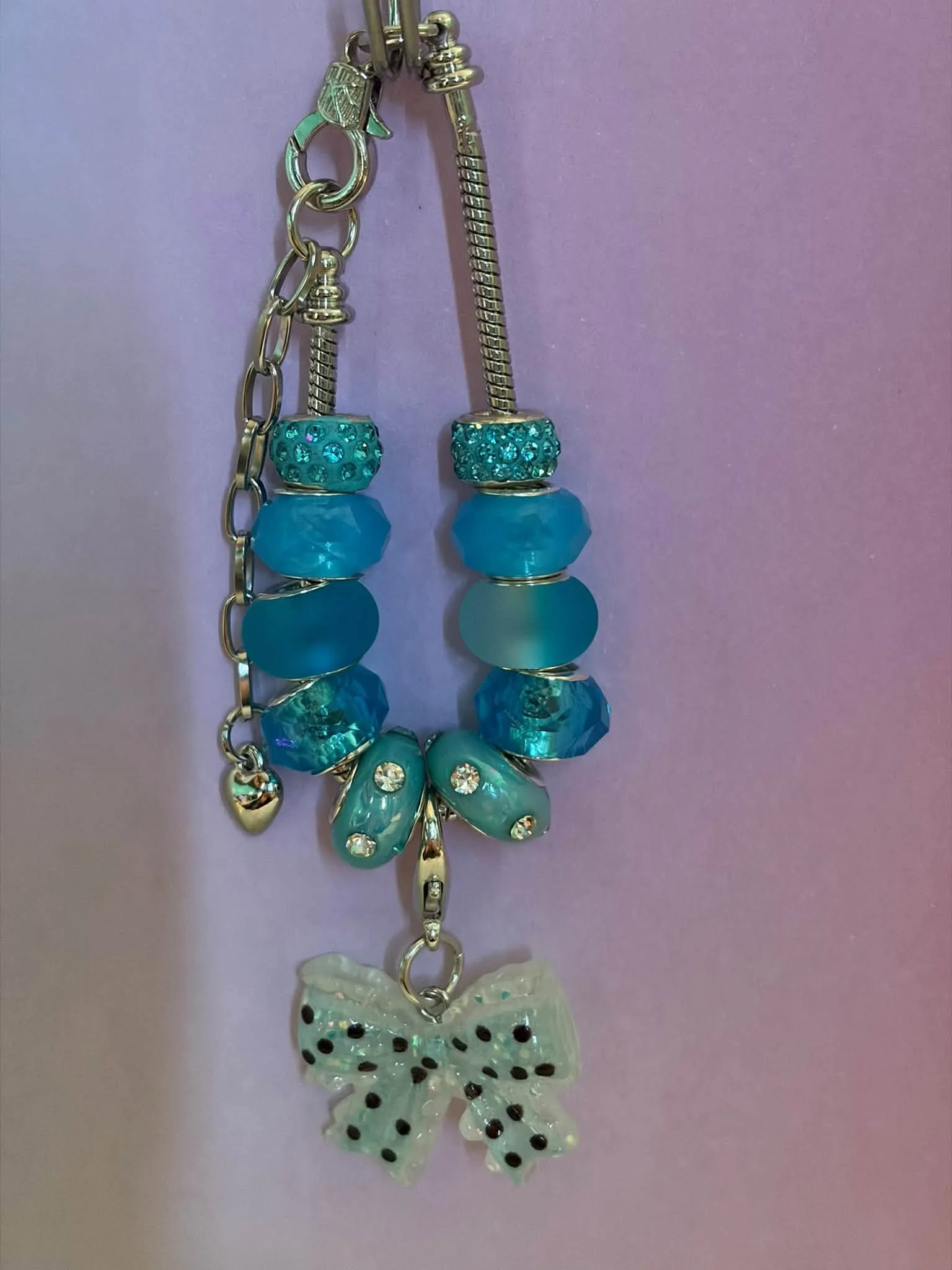 Handcrafted Silver Teal & Blue Bow Bracelet