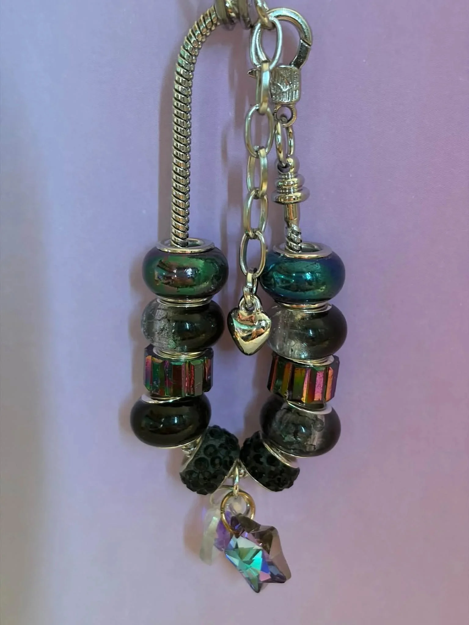 Silver Black Iridescent Star Bracelet