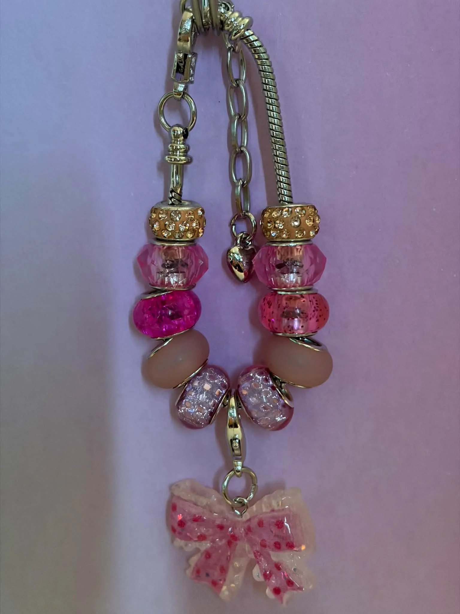 Silver Pink & Yellow Bow Bracelet