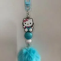 Light Blue Pompom Hello Kitty Keychain