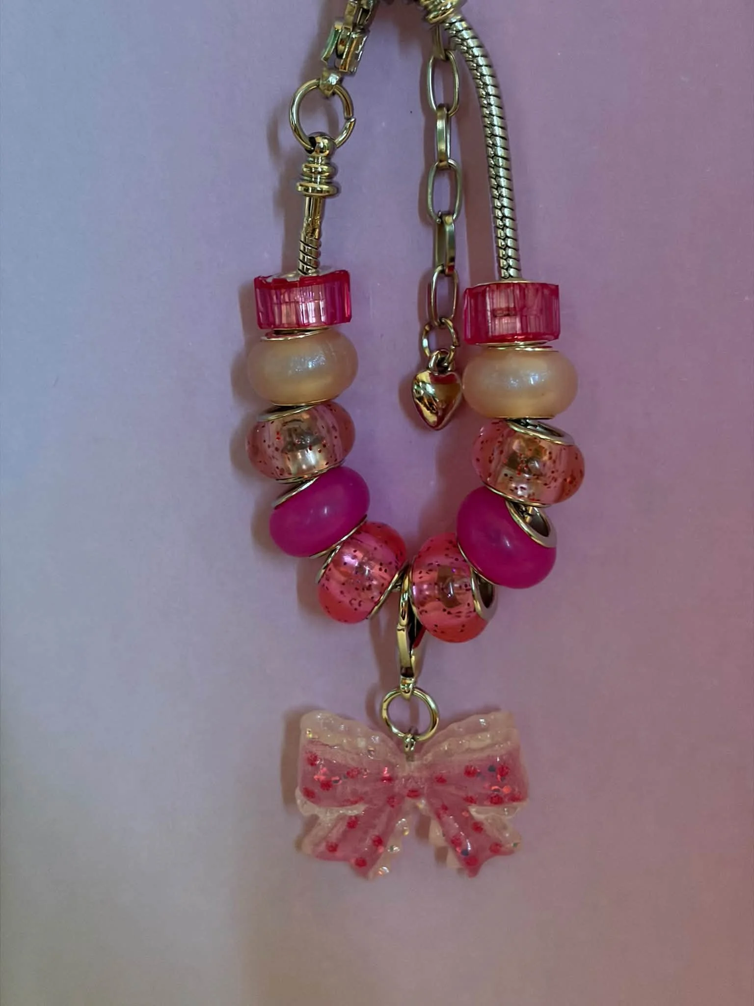 Elegant Silver Pink Bow Bracelet