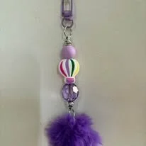 Purple Pompom Hot Air Balloon Keychain