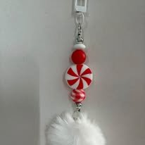 White Pompom Candy Cane Keychain