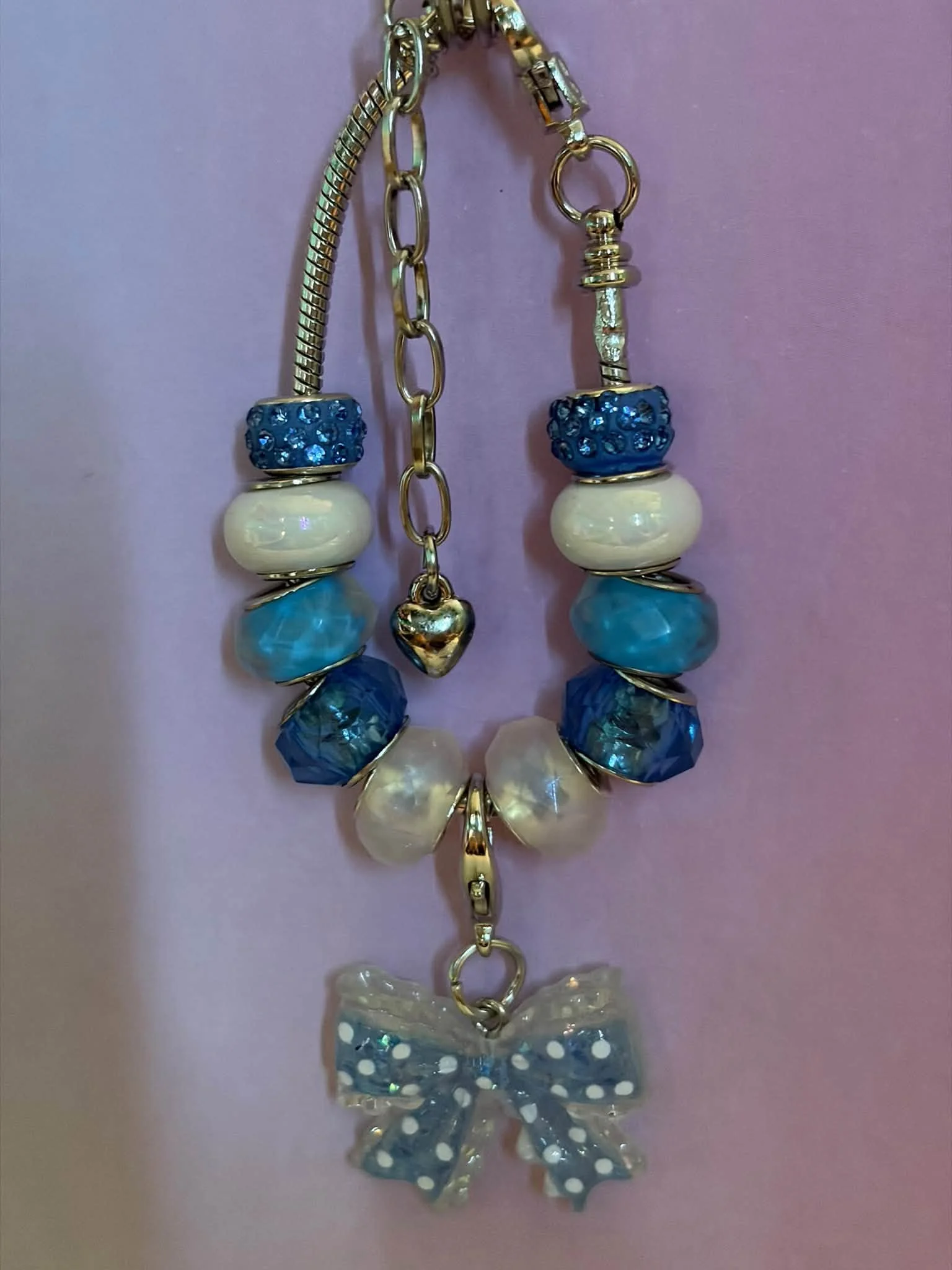 Silver Blue & White Bow Bracelet