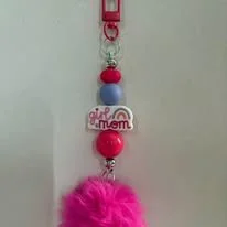 Pink Pompom 'Girl Mom' Keychain