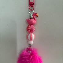 Pink Pompom Flamingo Keychain