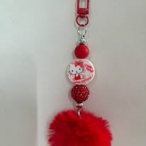Red Pompom Hello Kitty Keychain
