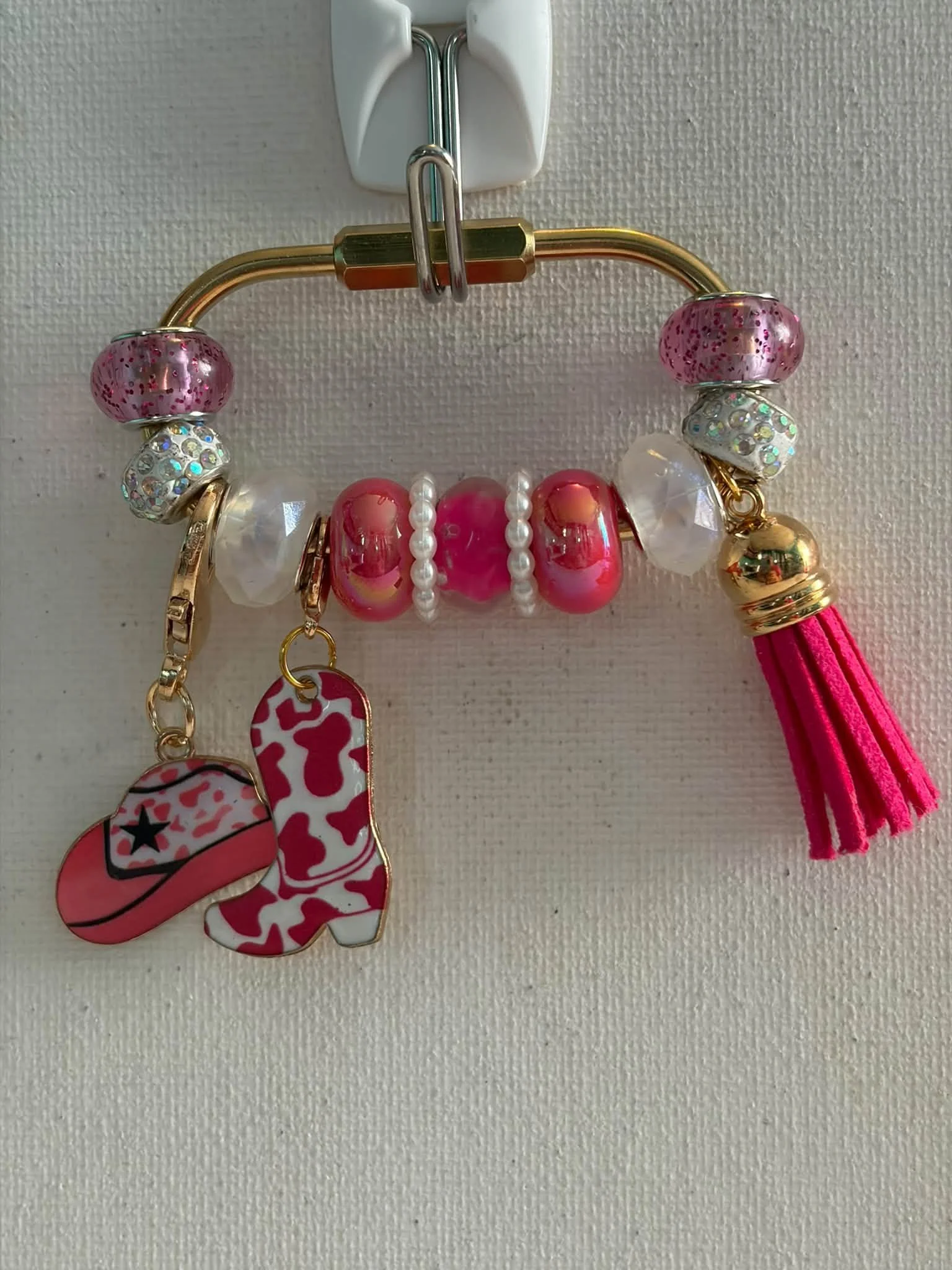 Gold Pink Western Cowgirl Key Ring