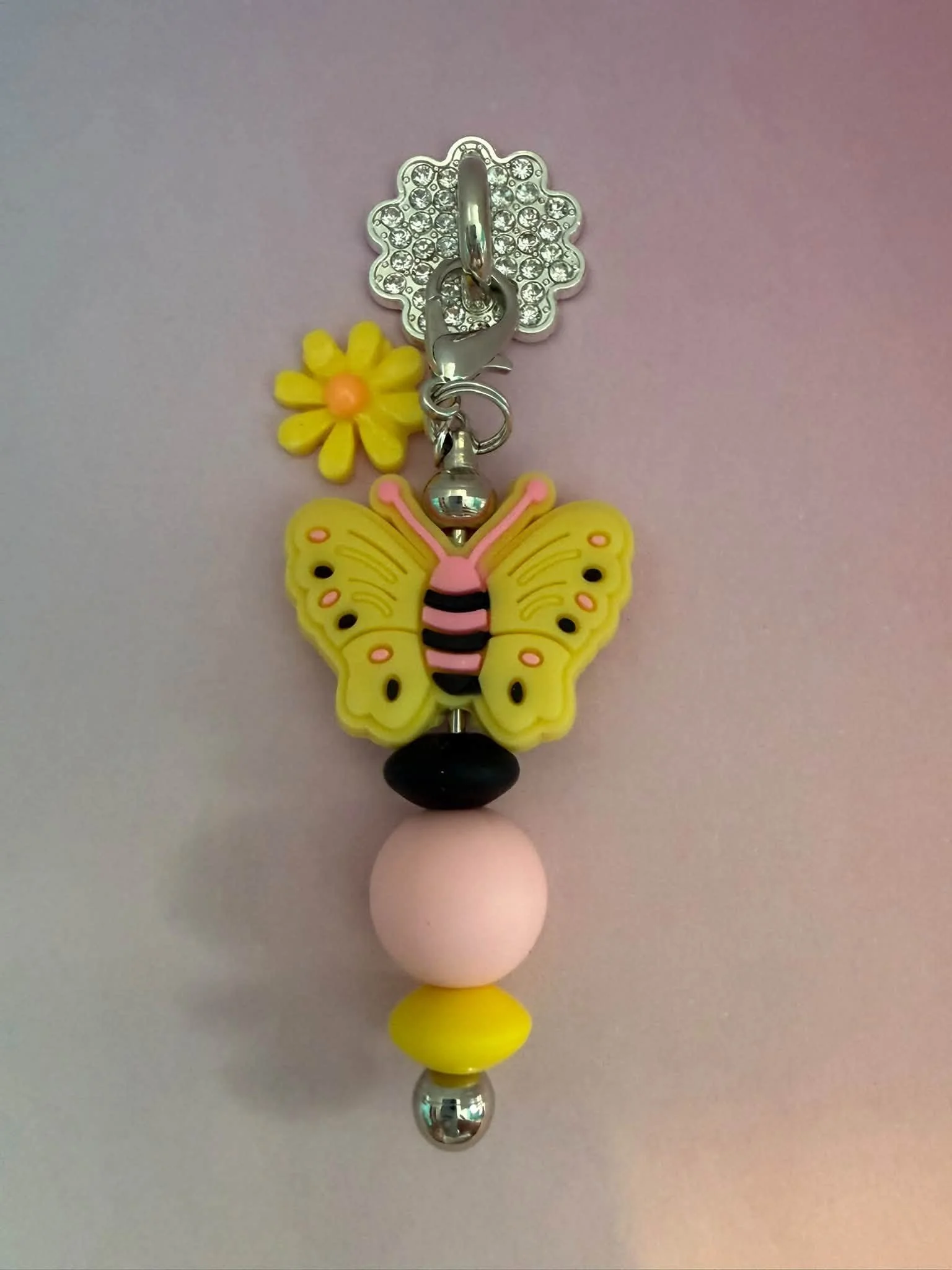 Silver Yellow Butterfly Phone Charm