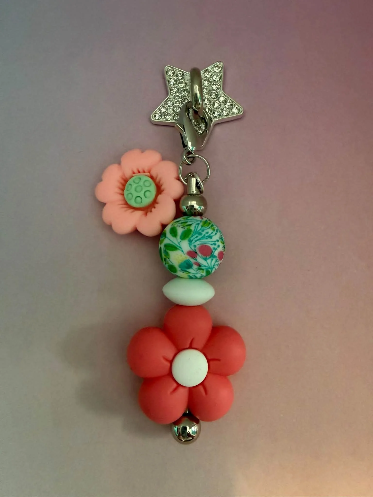 Silver Cute Floral Phone Charm