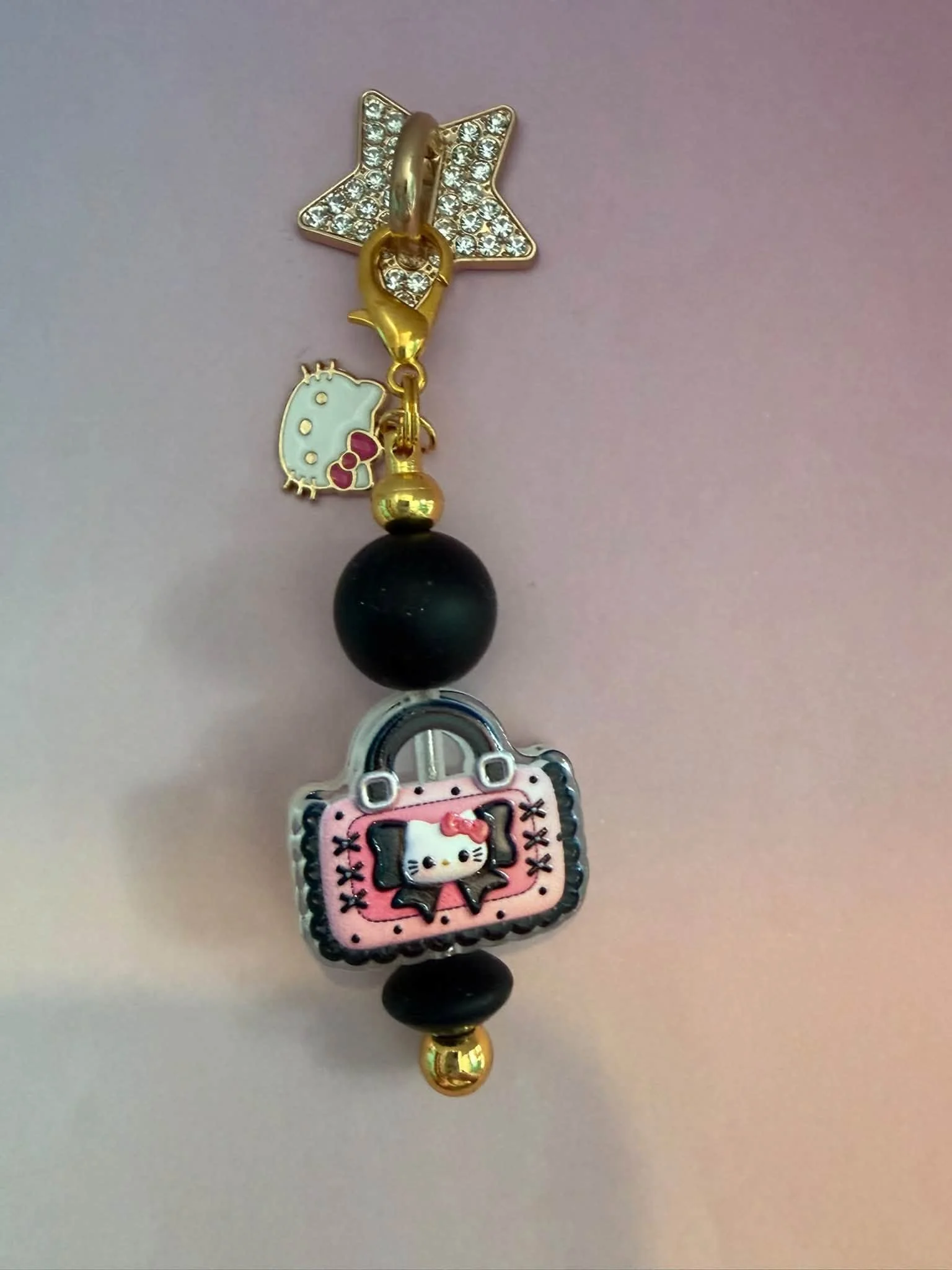 Gold Black Hello Kitty Phone Charm