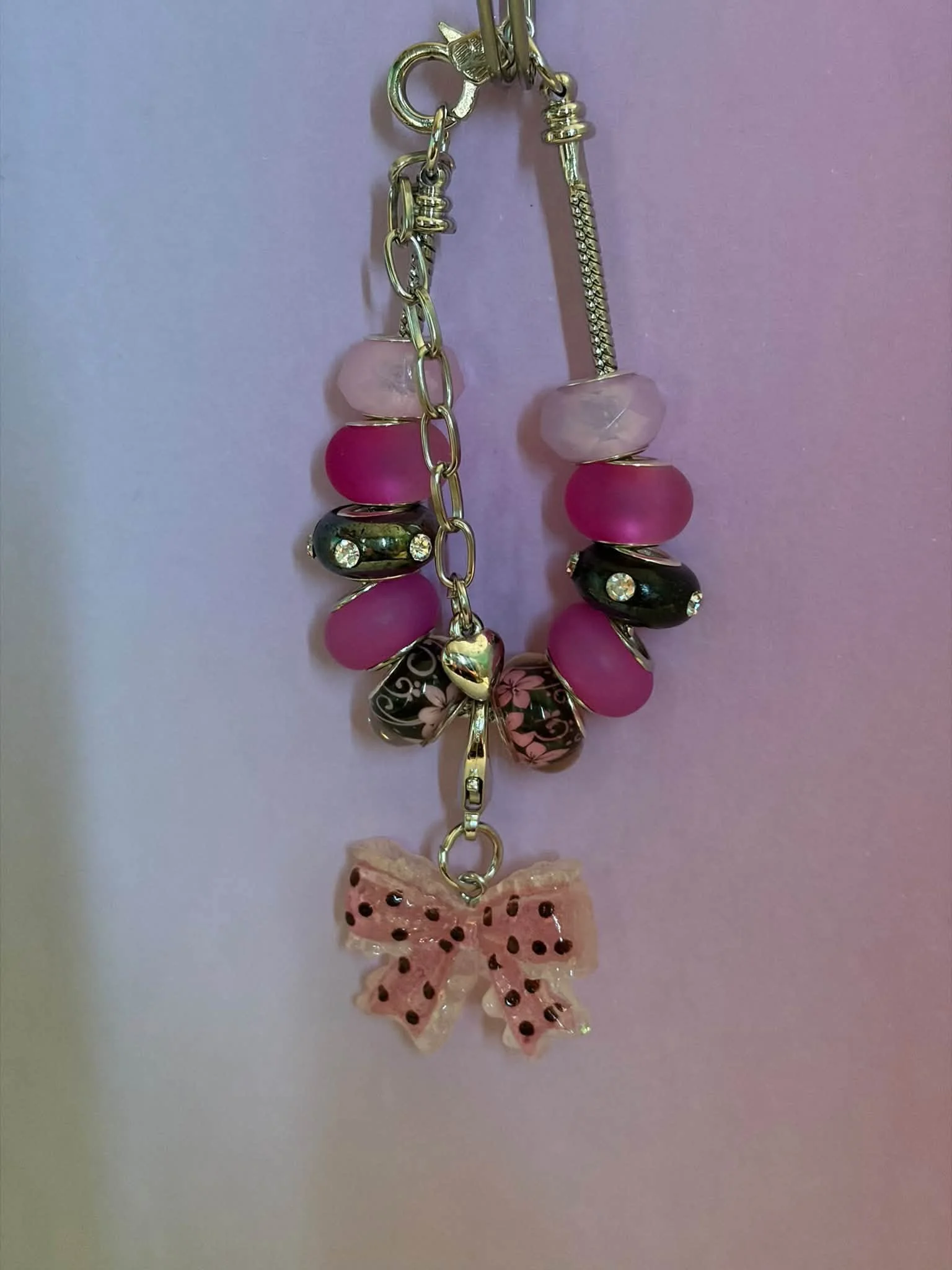 Silver Pink & Black Charm Bracelet