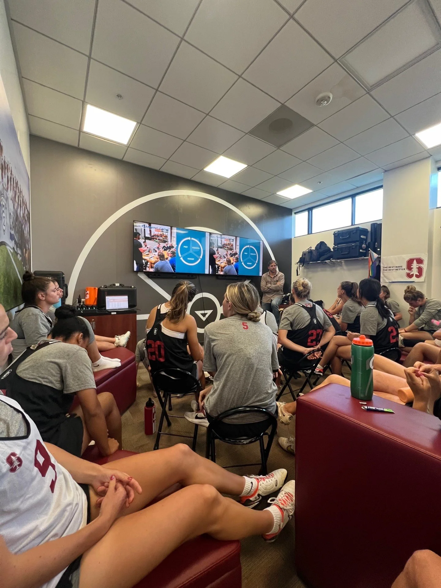 Athletes participate in a half-day team-building workshop focused on communication, decision-making, preparation, and teamwork through interactive instruction and practical team exercises.