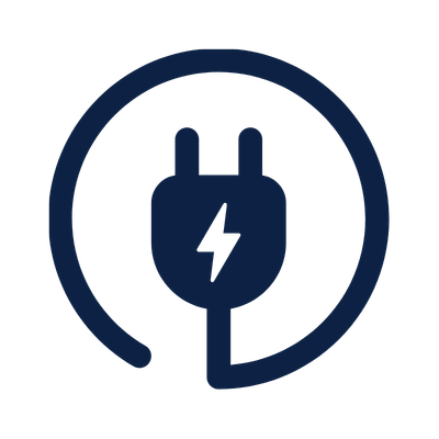 Electric plug icon with a lightning bolt in the center, enclosed in a circular outline.