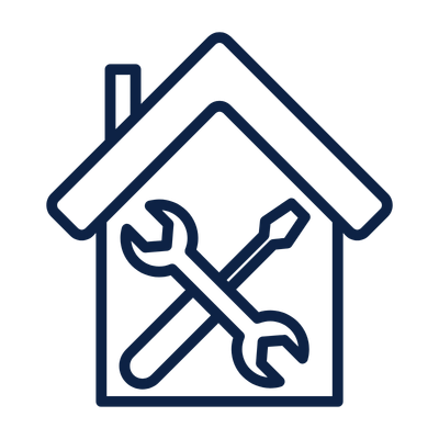 Icon of a house with a wrench and screwdriver crossed inside it.