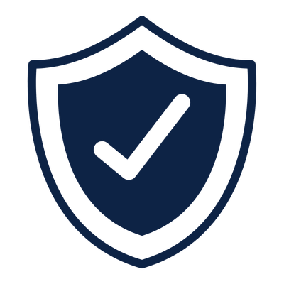Shield icon with a check mark in the center, symbolizing security or protection.