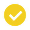 Yellow circular badge with a black checkmark in the center