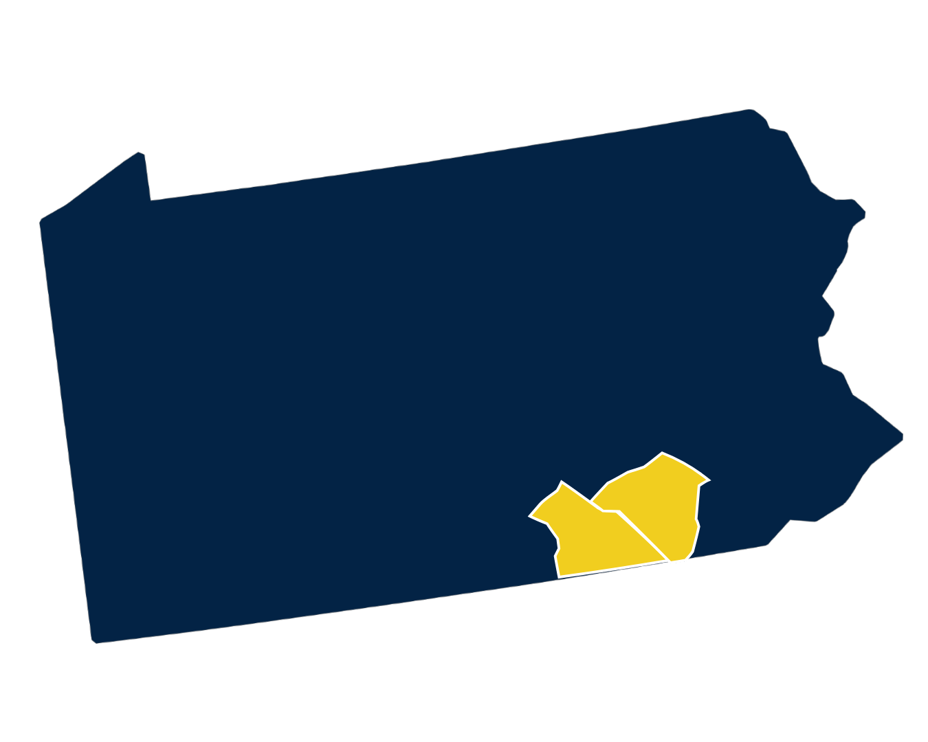 Map of Pennsylvania highlighting Lancaster and York Counties in yellow.