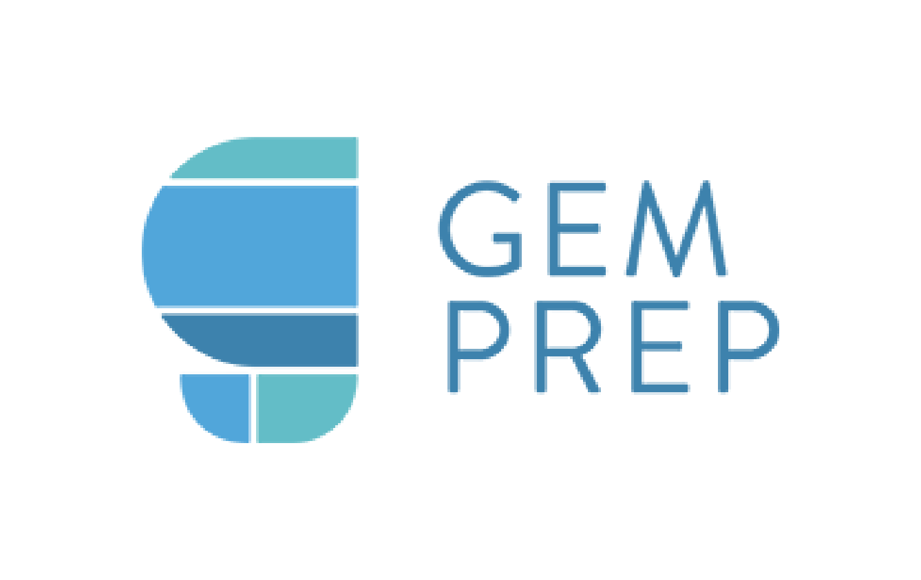 GEM PREP logo featuring a stylized textured gemstone icon with shades of blue, next to the text 'GEM PREP' in blue capital letters.