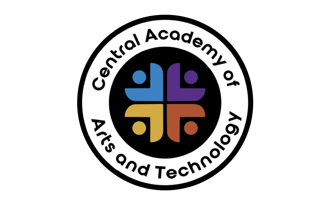 Logo of the Central Academy of Art and Technology featuring a circle with four abstract human figures in blue, purple, yellow, and orange, with the organization's name around the circle.