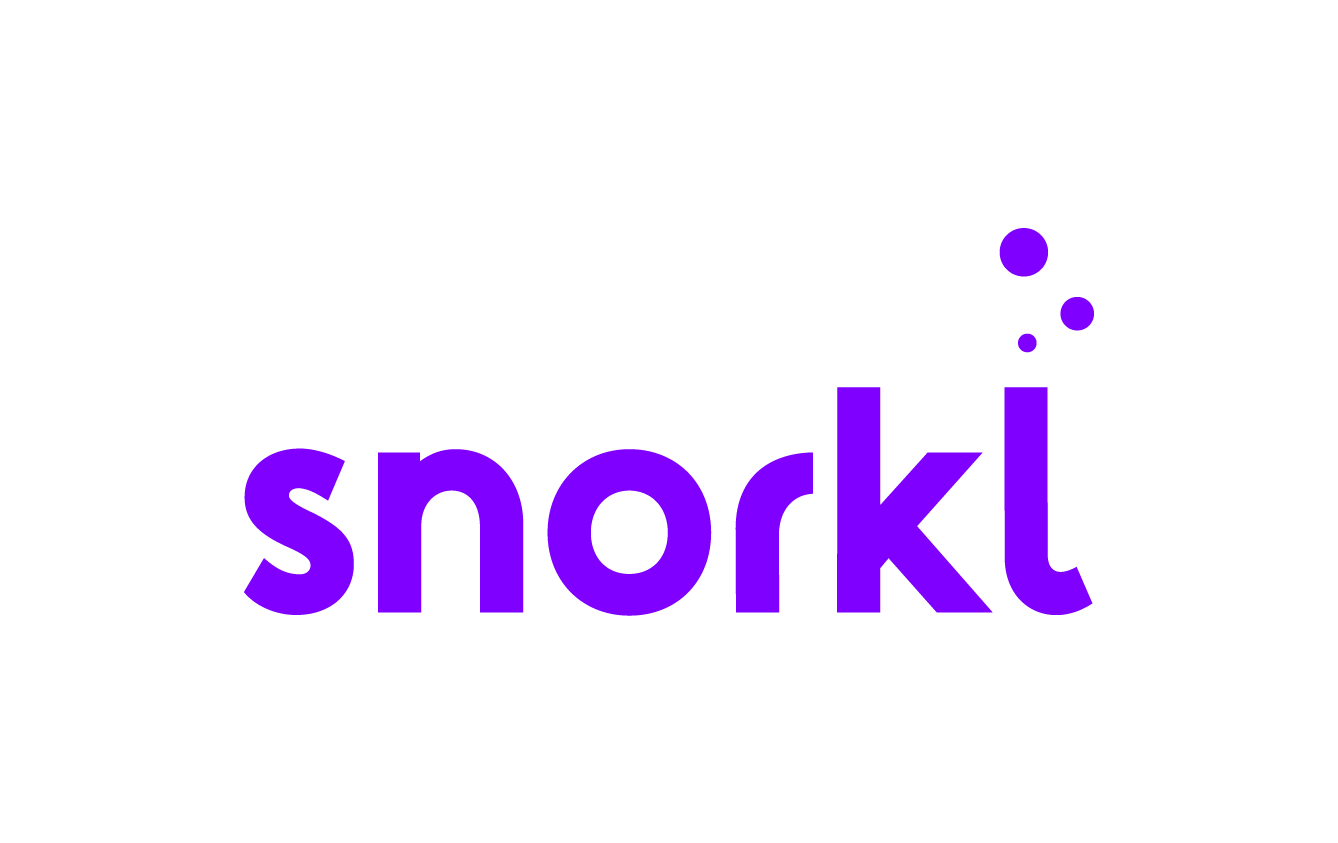 Illustration of a waving hand with bubbles, the words "I want to go snorkeling" with the word "snorkel" in bold purple text.