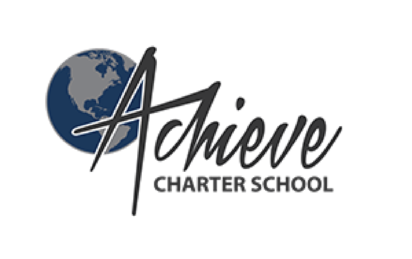 Logo for Achieve Charter School featuring a stylized globe of Earth with North America visible on the left, and the words 'Achieve' in cursive and 'CHARTER SCHOOL' in bold uppercase below.