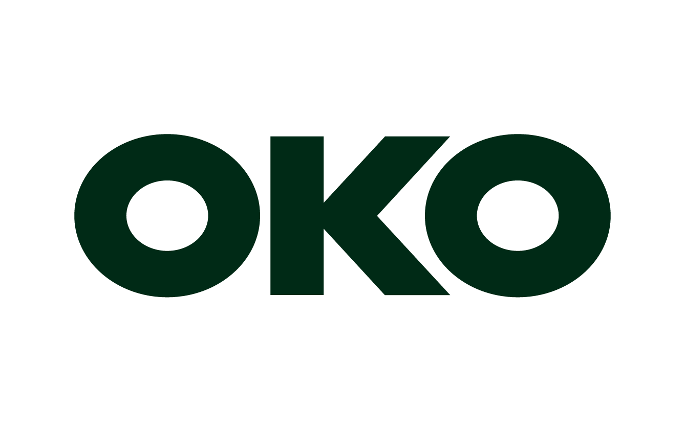 OKO logo in bold dark green letters on a white background.