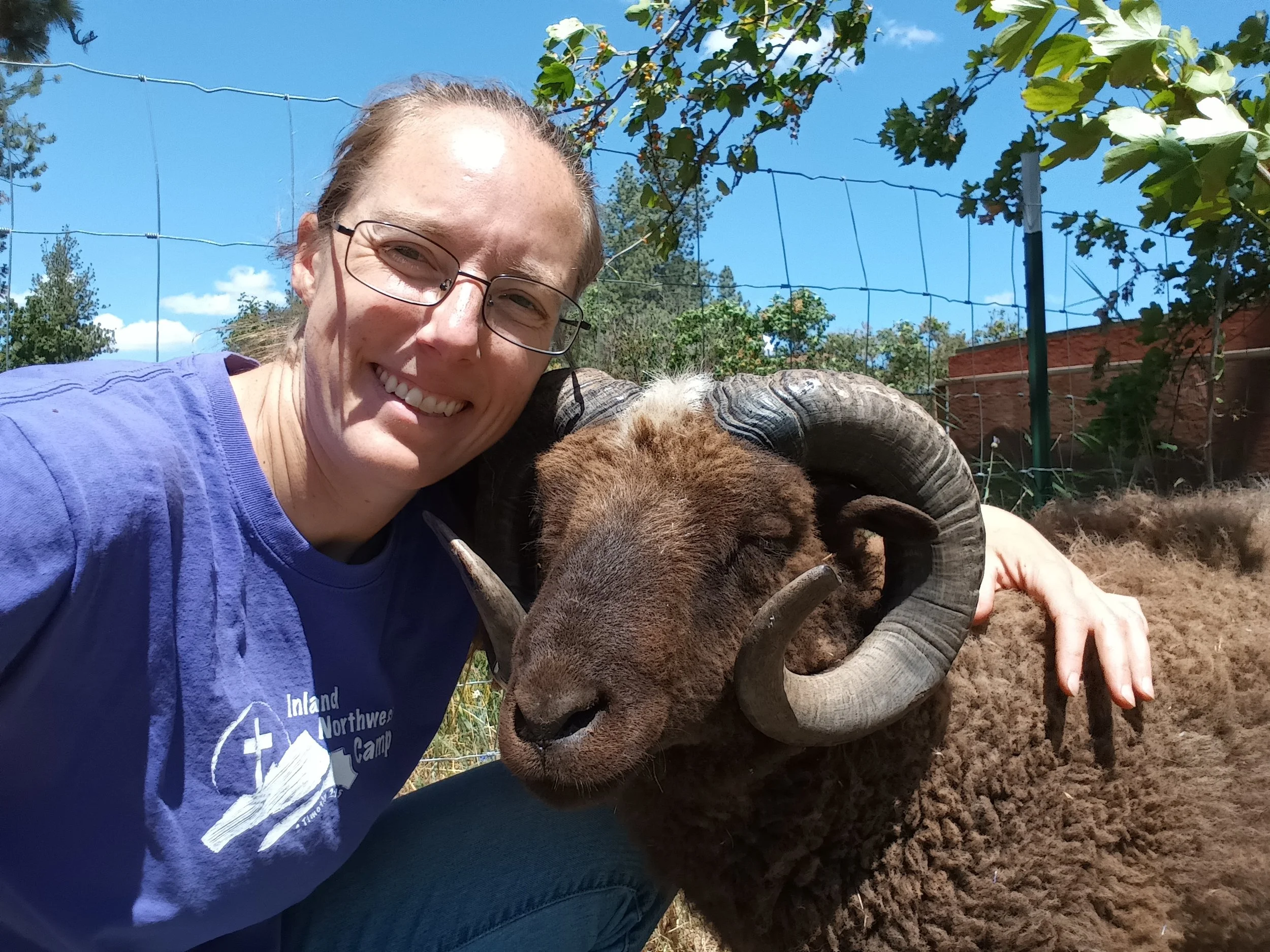 Julie with Bentley, the ram.