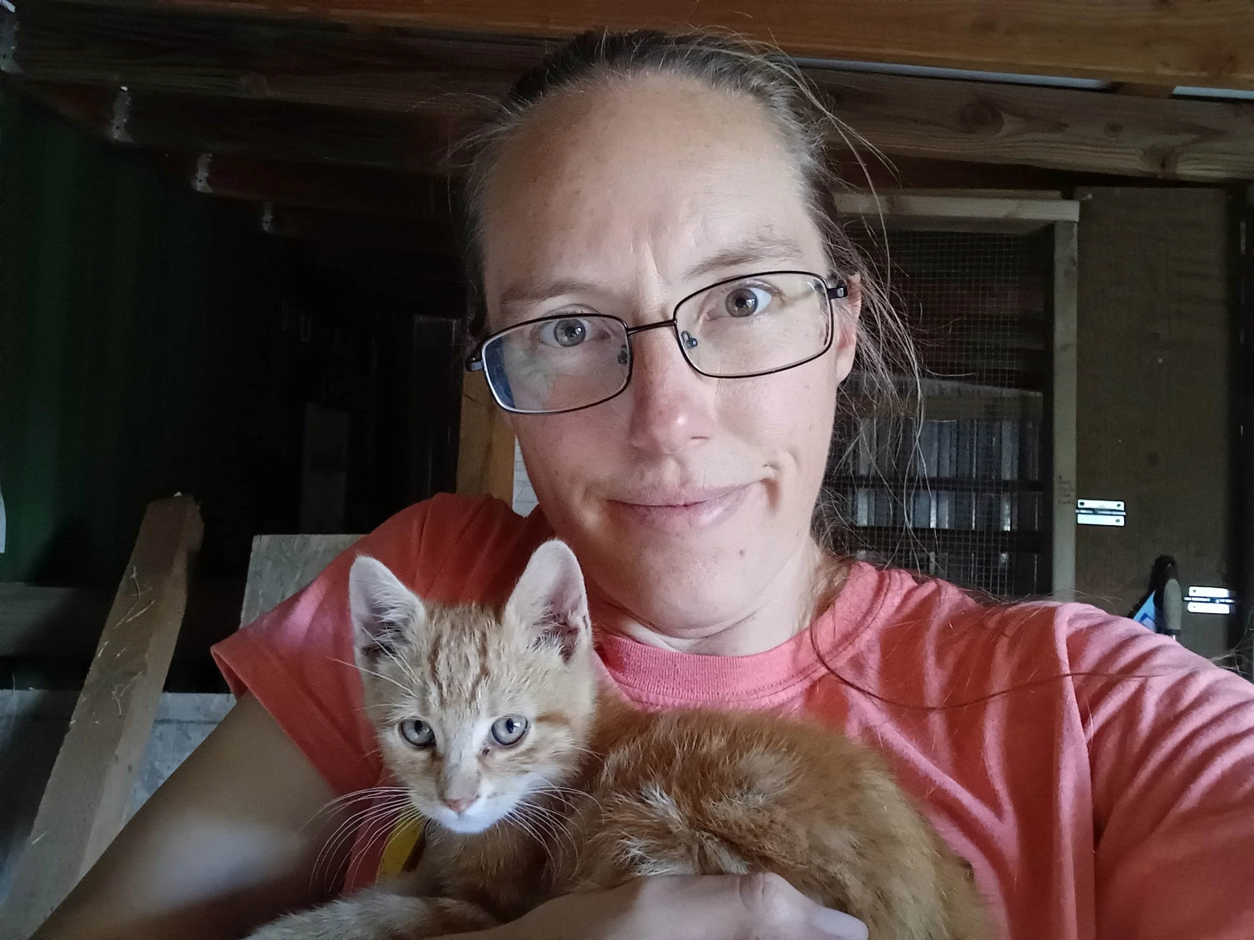 Julie with Howdy, the kitten.