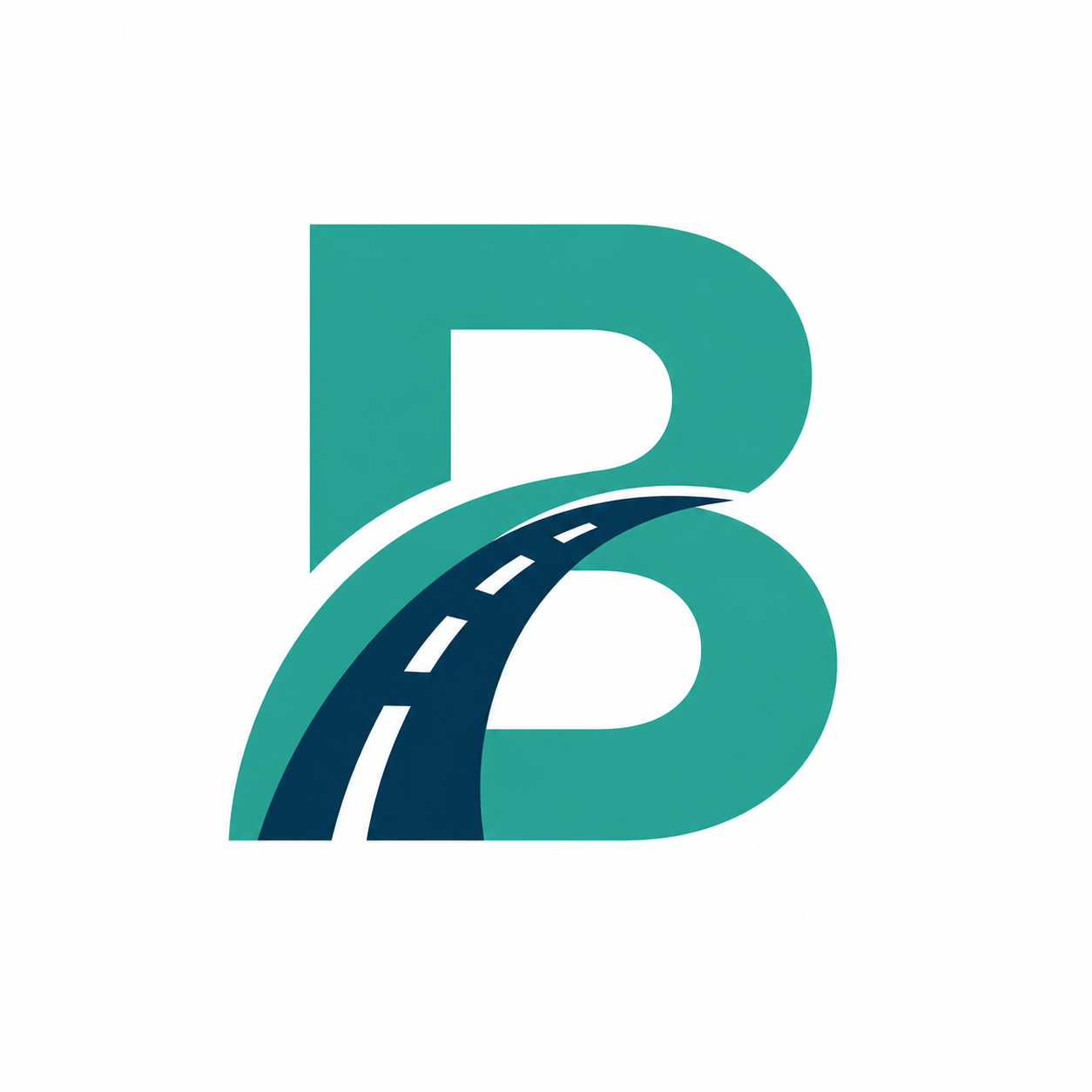 A stylized letter B with a roadway curving through it, representing transportation or travel.