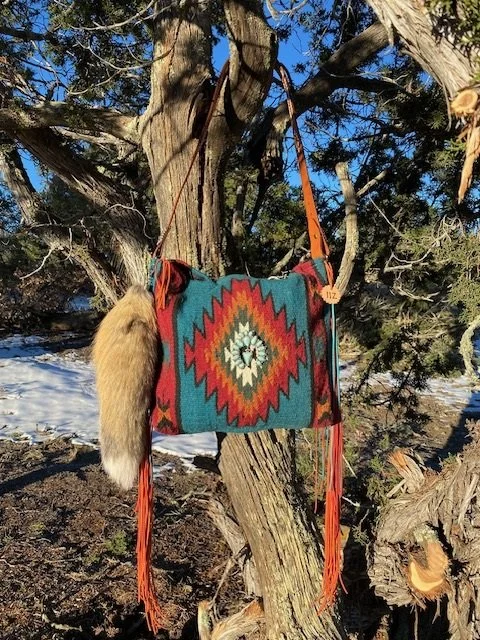 Saddleblanket Tote Purse Bag with Fox Tail - The "Fire and Ice" Western Fashion