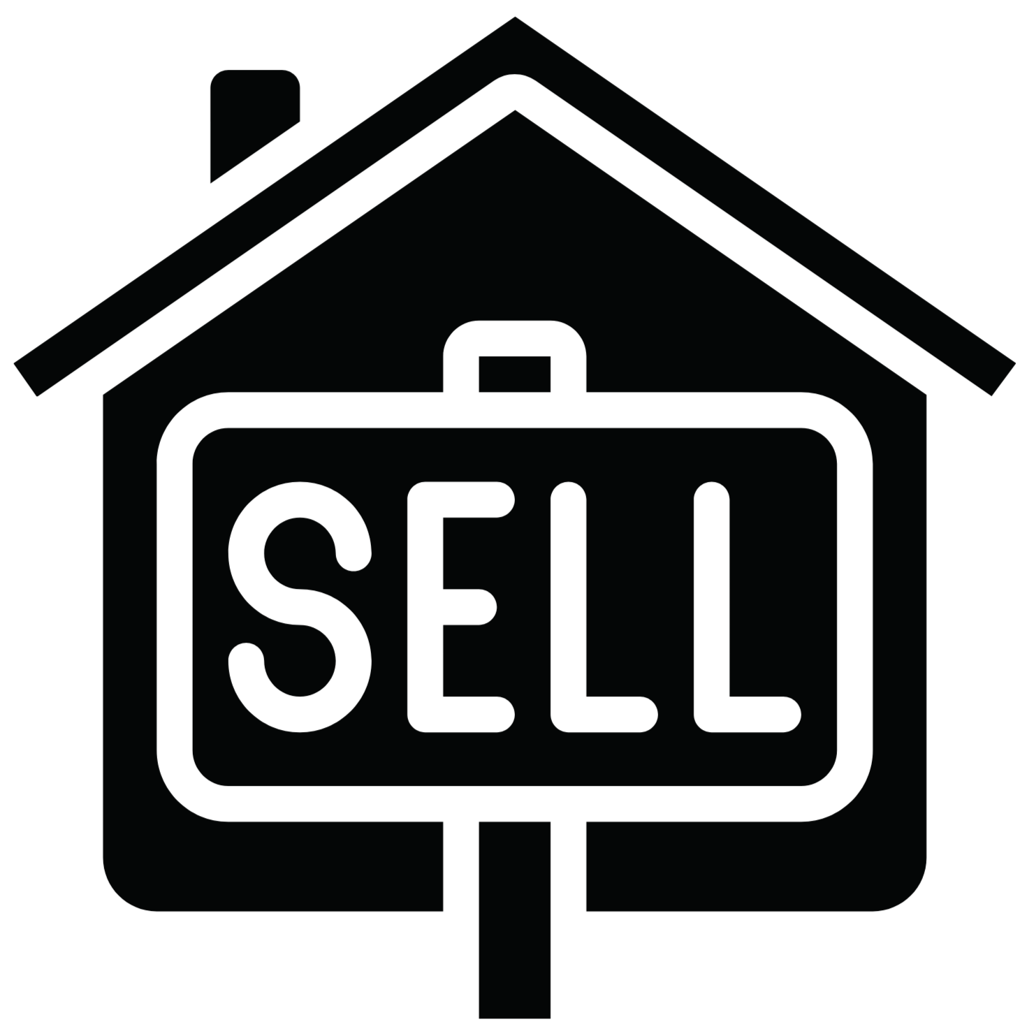 County Property Advisors can sell your property. Black-and-white house-shaped sign with the word “SELL”