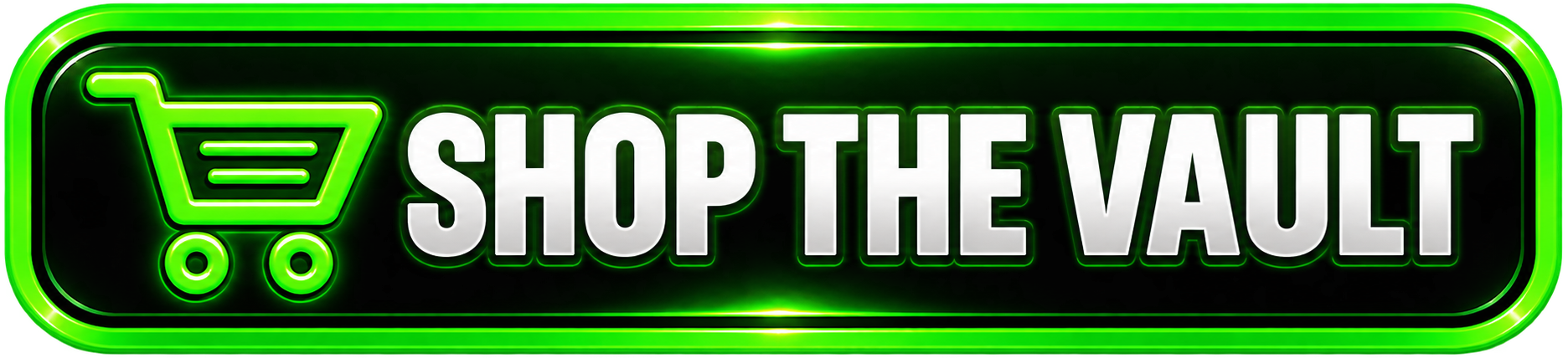Neon green and black sign with a shopping cart icon and the words "Shop the Vault"