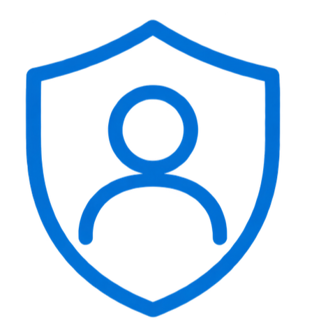 Blue shield icon with a user silhouette in the center.