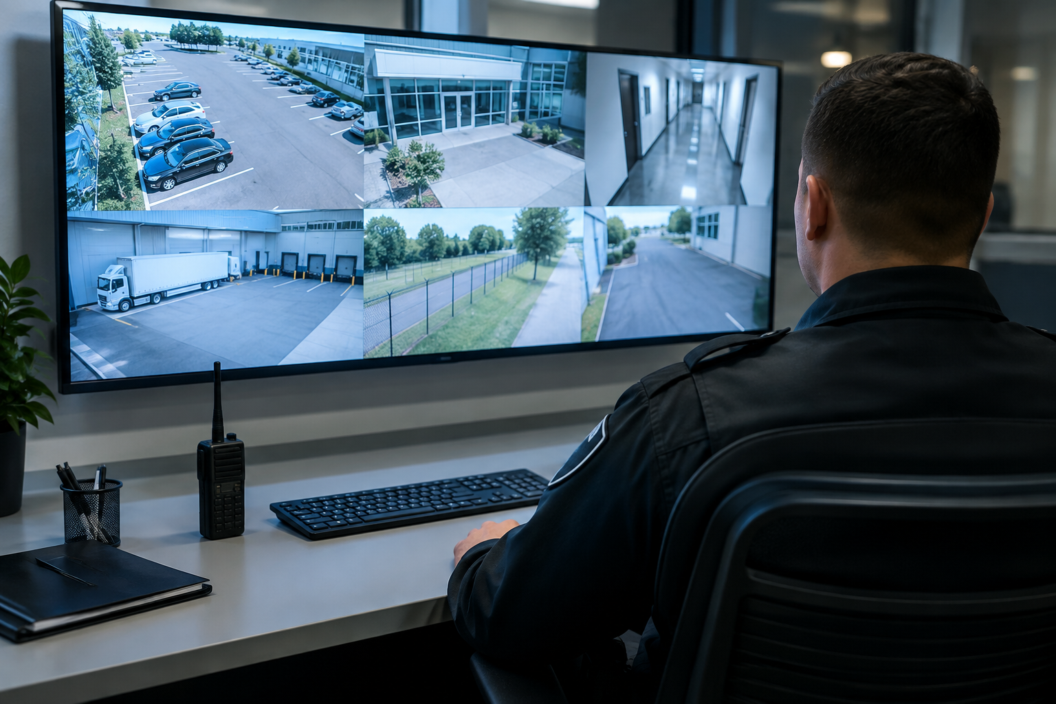 Multi-camera surveillance monitoring supporting real-time visibility across critical facility areas.