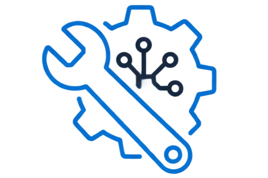 Digital illustration of a wrench overlapping a gear with circuit lines, symbolizing technology or engineering repair.