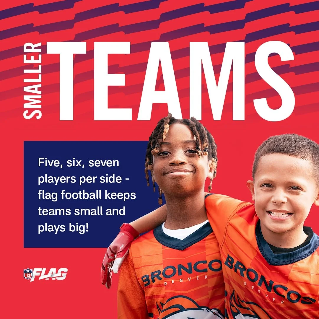 NFL FLAG Smaller Teams graphic with two young football players