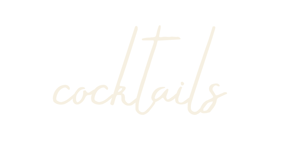 Stylized handwritten word 'cocktails' on a black background.